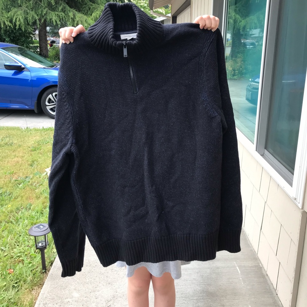 blueish grey calvin klein knit sweater